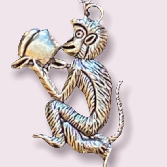 Hand Crafted Earrings Silver Monkey Long Dangle Cute Ape Pierced Simian - Picture 2 of 4